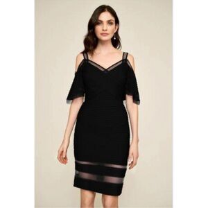 Tadashi Shoji Maliah Cold Shoulder Pintuck Black Jersey Dress